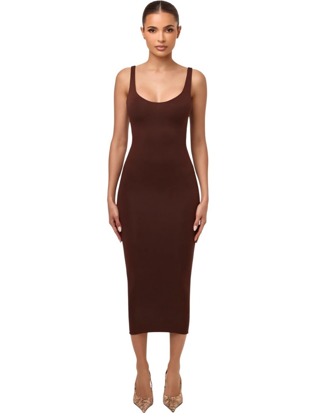 NWOT Naked Wardrobe Chocolate Brown Tank Bodycon Midi Dress Size 2X